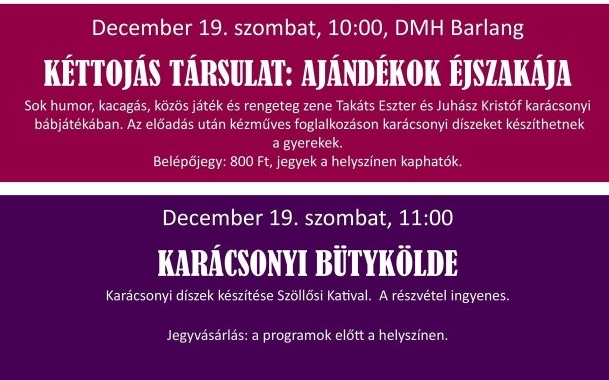 Adventi gyermekprogramok a hétvégén a DMH-ban